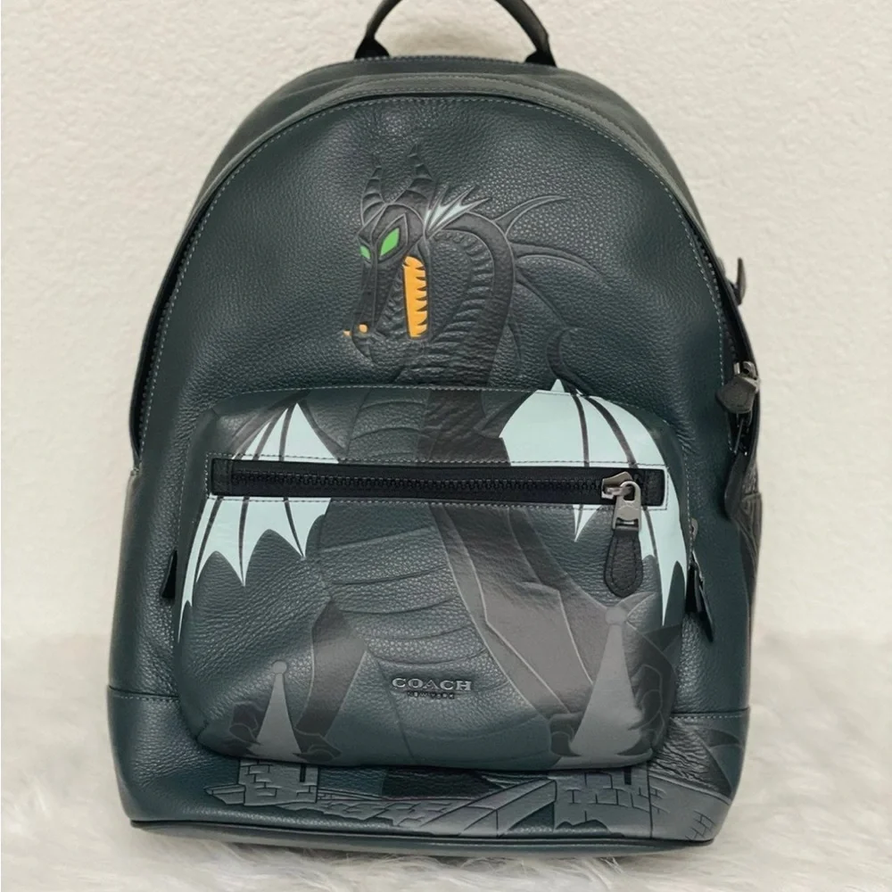 Disney X Coach West Backpack With Maleficent Dragon Motif CC043 NWT Pine Green